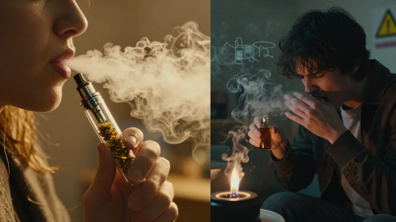Porovnání bezpečného vapingu a nebezpečného kouření tinktury.