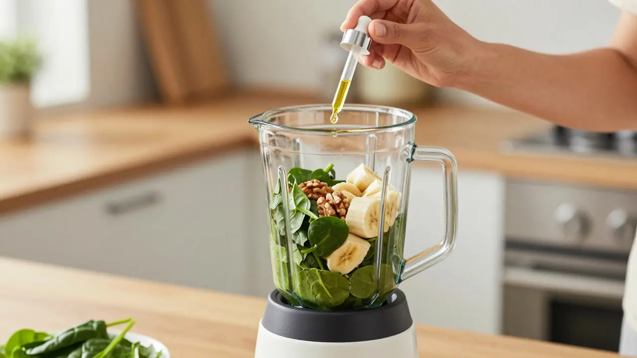 Příprava zdravého smoothie s přídavkem CBD oleje