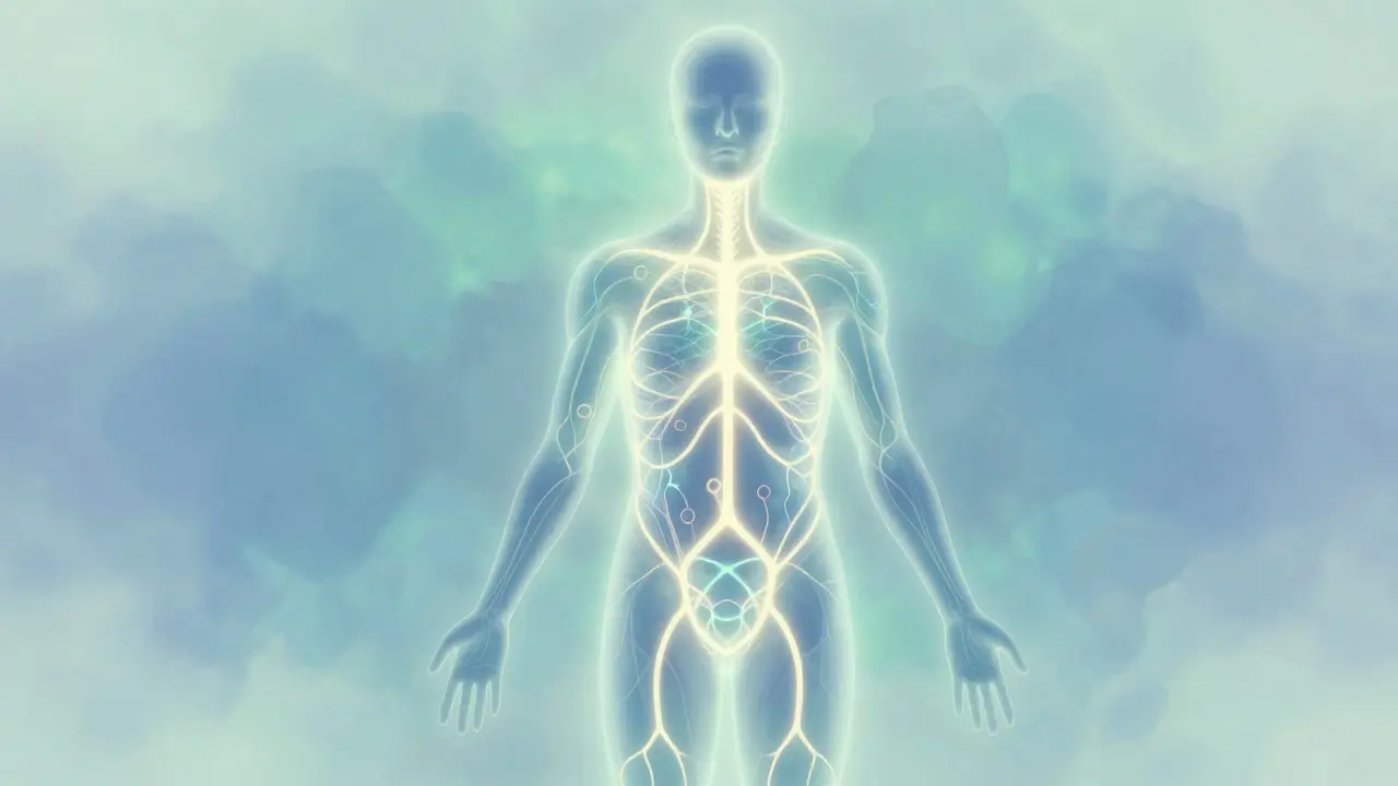 Abstraktní ilustrace endokanabinoidního systému a rovnováhy