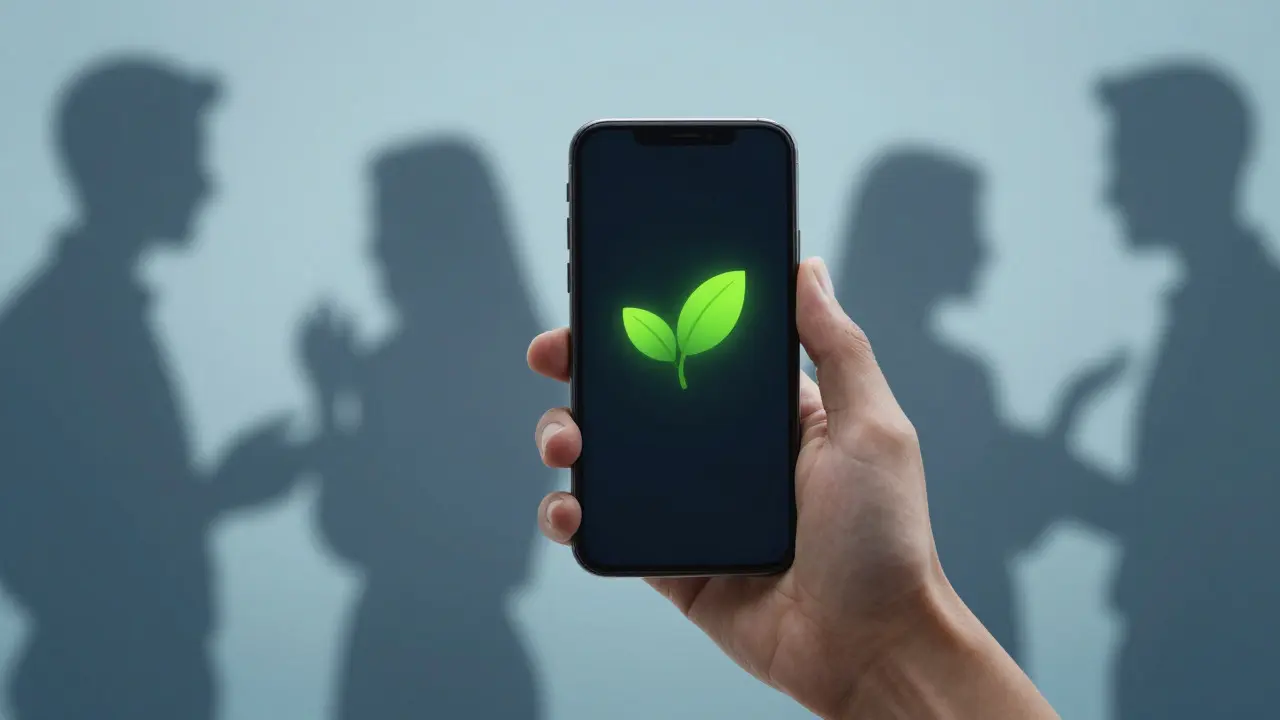 Telefon s emoji listí jako tajný signál pod vlivem