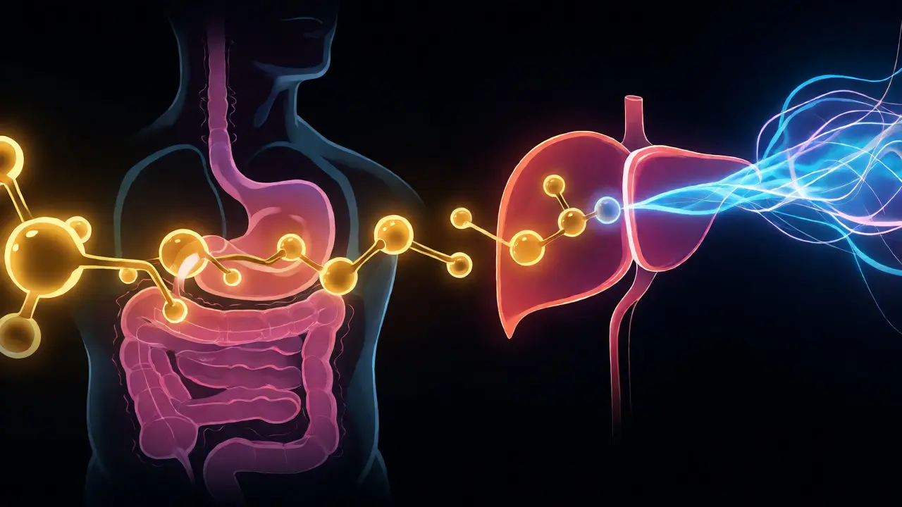 Ilustrace metabolismu HHC v těle s přeměnou v játrech na silnější účinek.